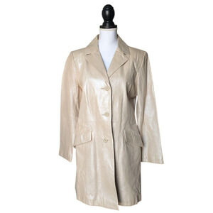 Vintage Alegre by Adler Gold Champagne 100% Leather Trench Coat Jacket Sz Medium